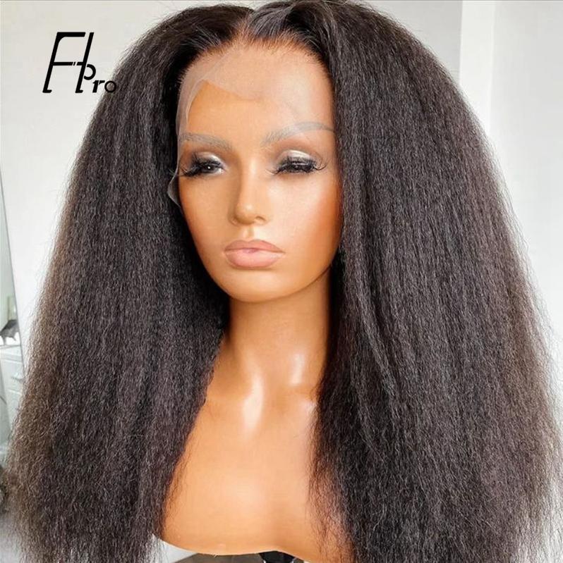 Full Lace Wig Kinky Straight Natural Black Virgin Hair 180% Density